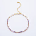 18K Gold Filled 3mm Purple, Green, Pink, Blue CZ Gradient Tennis Chain 7.87 Inch Bracelet w. Extender | WA-04222