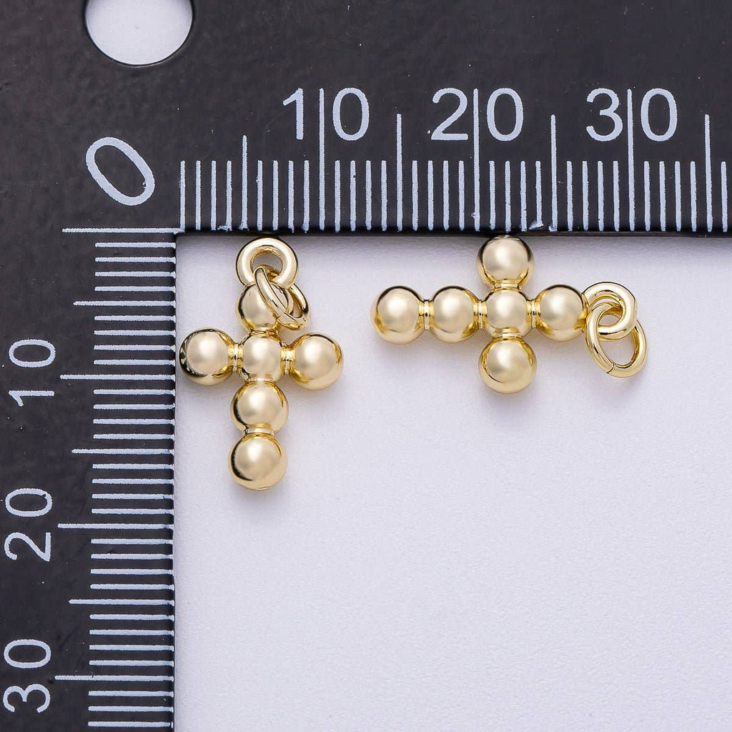 16K Gold Filled 17mm Minimalist Bubble Round Cross Charm | Charms-00498
