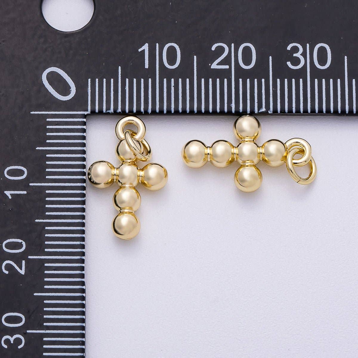 16K Gold Filled 17mm Minimalist Bubble Round Cross Charm | Charms-00498