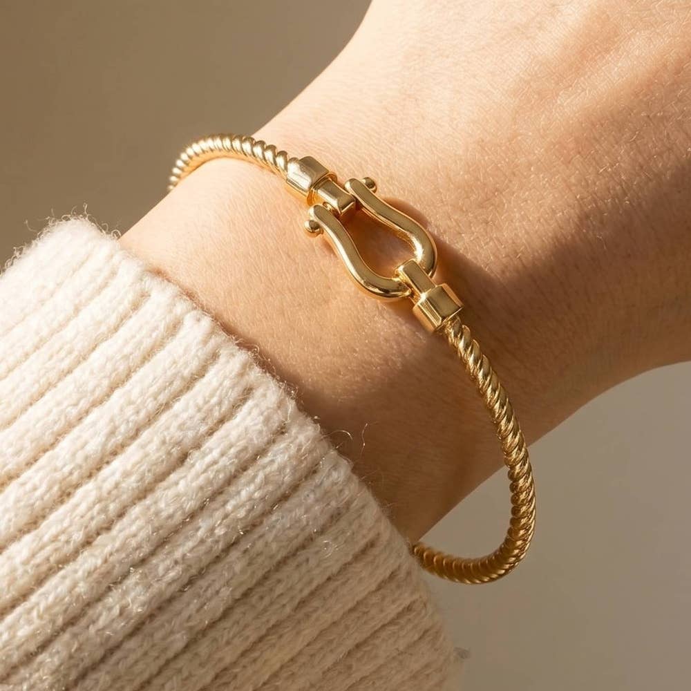 Gold Dipped Twisted Rope Buckle Open Cuff Bracelet