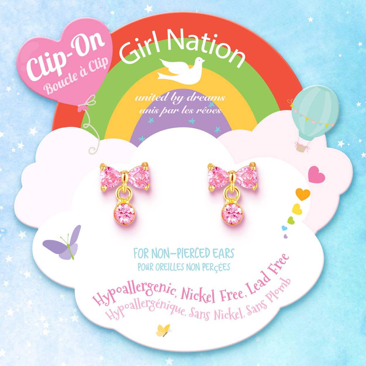 Little Luxe Drop CLIP ON Earrings | Bow with Pink CZ