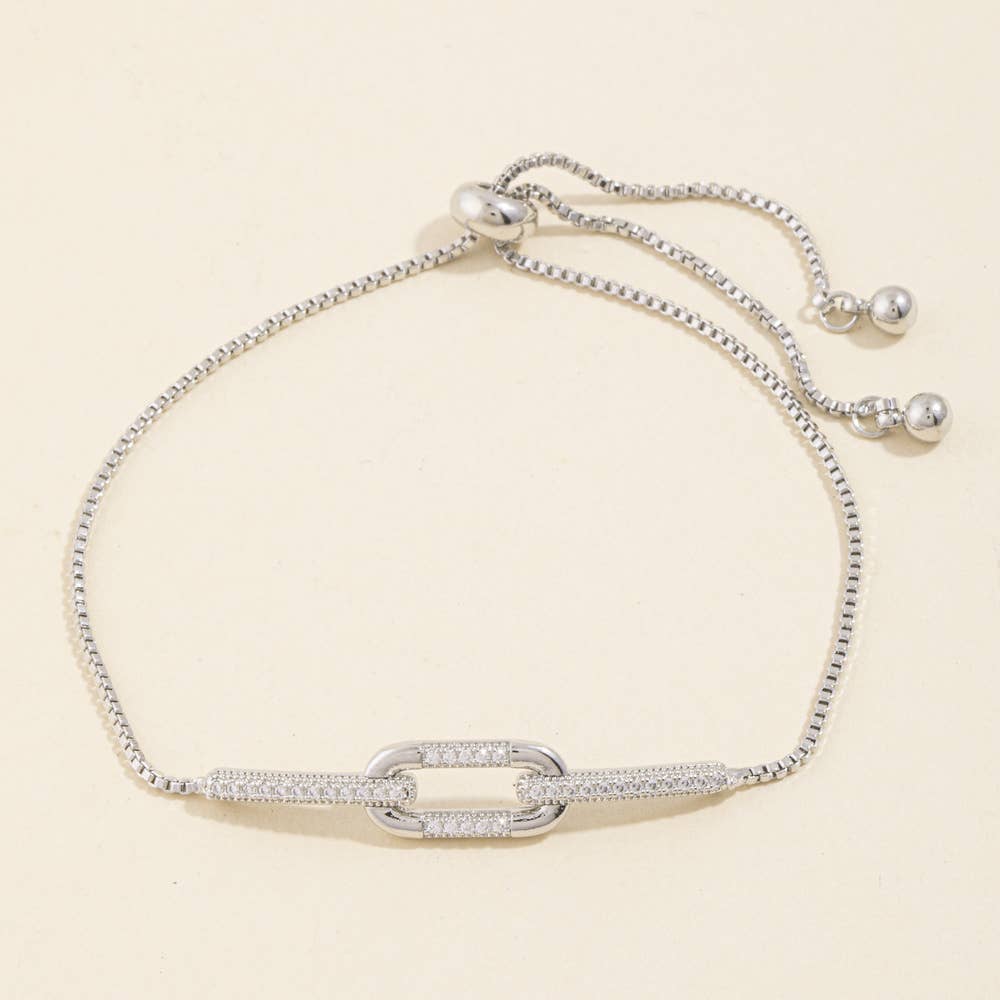 Interlocked Pave Link Box Chain Bolo Bracelet