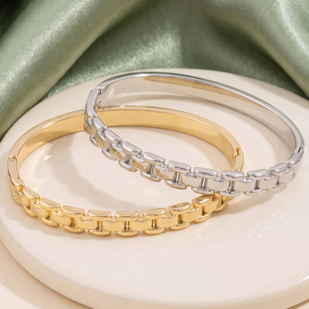 Watch Link Row Hinged Bangle Bracelet