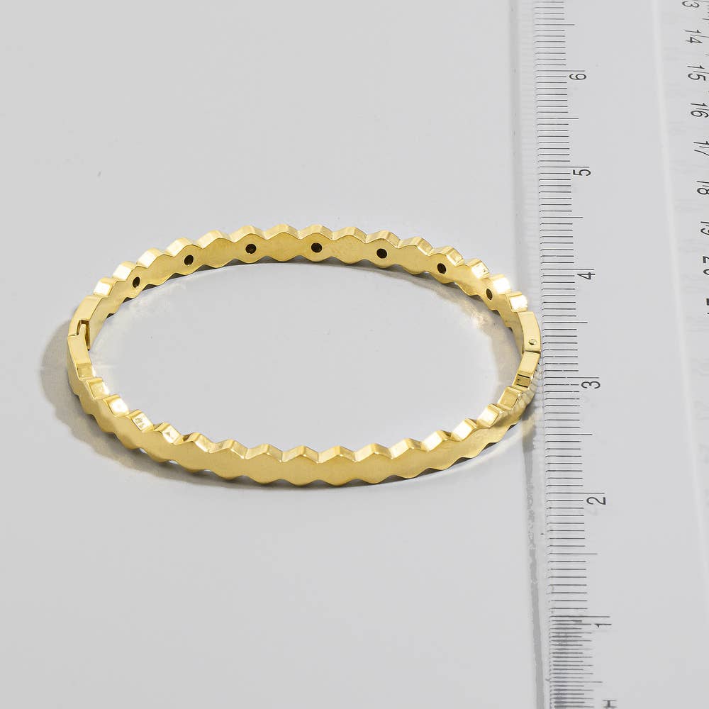 Gold Dipped Hexagon Cz Studded Bangle Bracelet