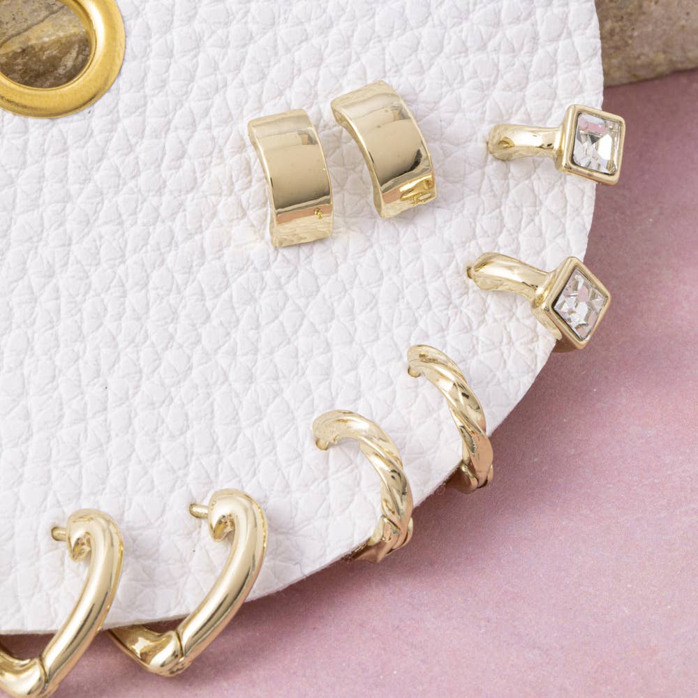 Cz And Heart Huggie Hoop 8 Pair Earring Set