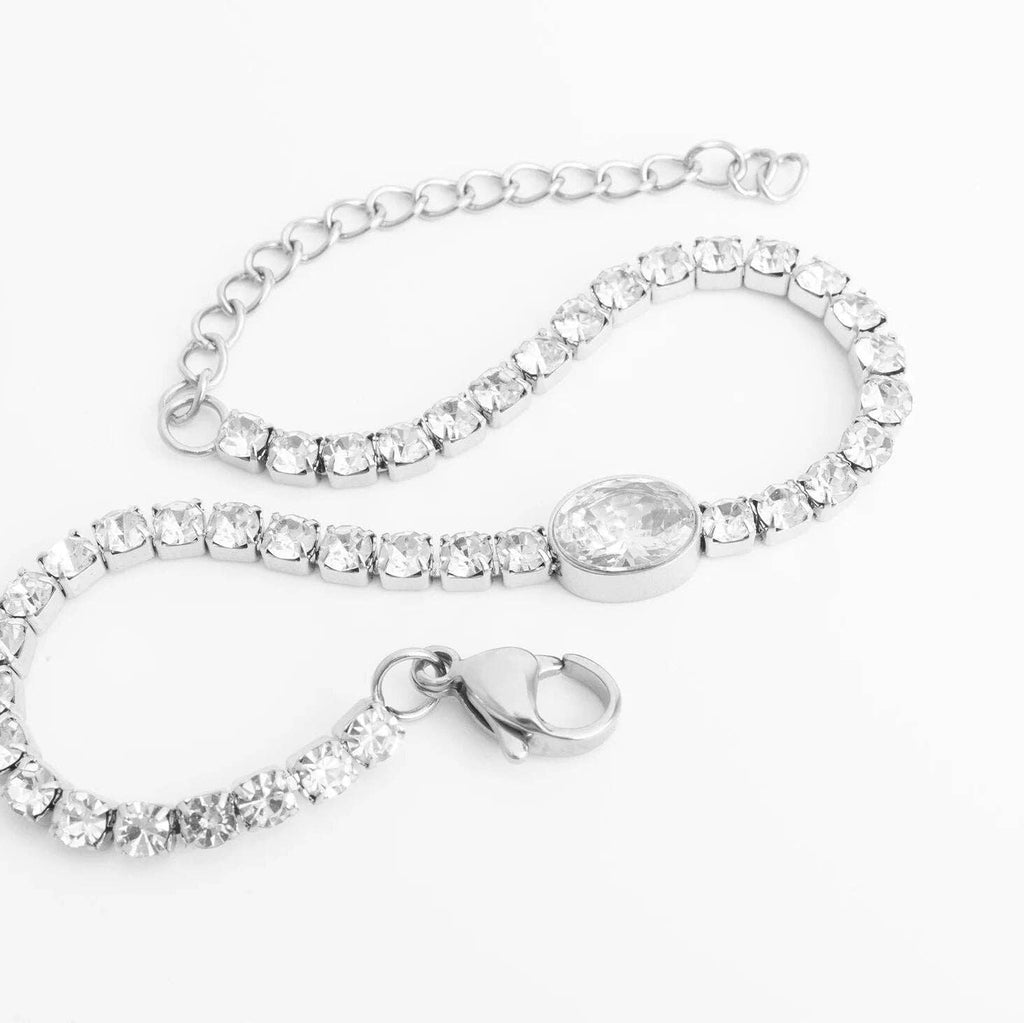 Oval Center Stone Tennis Chain Bracelet
