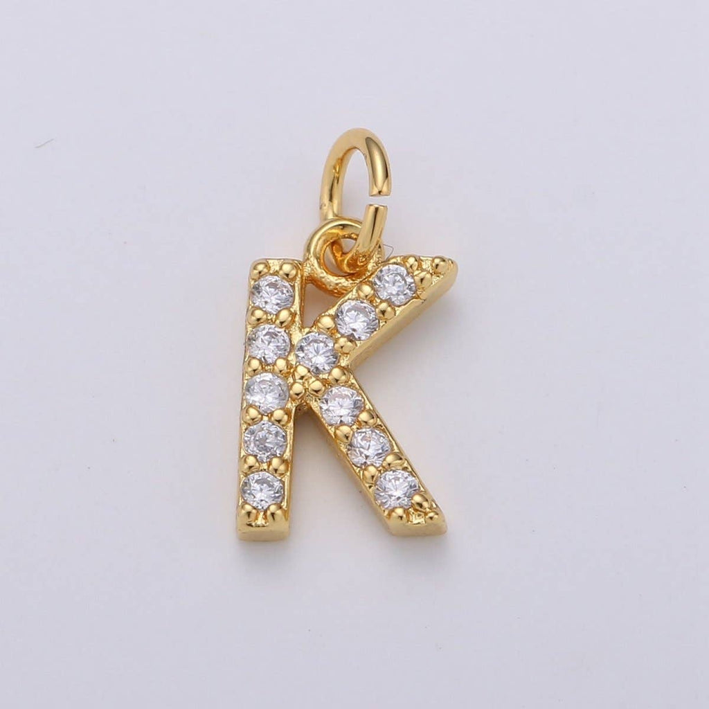 14k Gold Filled Tiny CZ Initial, Letter Alphabet Micro Pave charms Dainty Gold Cubic Pendant Charm for Necklace Bracelet Earring Add on A-099 to A-111