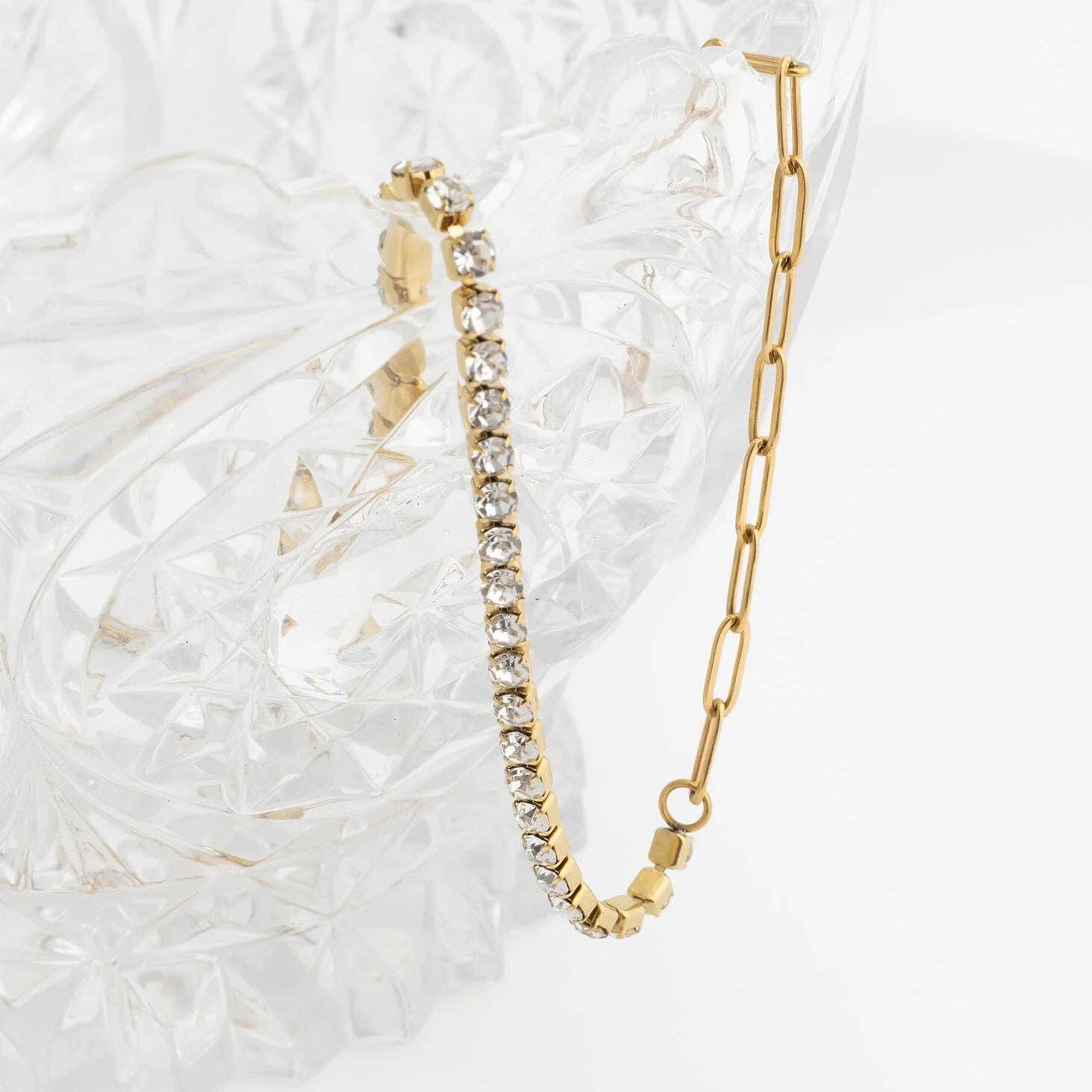 Paperclip Tennis Chain Split Necklace