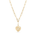18K Gold PVD Stainless Steel Sunburst CZ Heart Paperclip Pendant Necklace / CHN9966