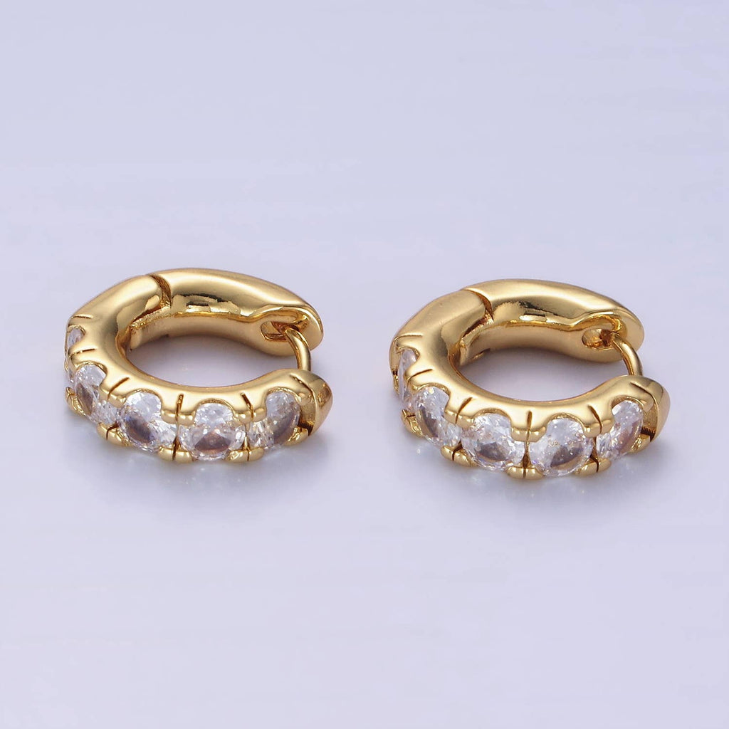 14K Gold Filled Clear CZ Rounded 17mm Huggie Earrings