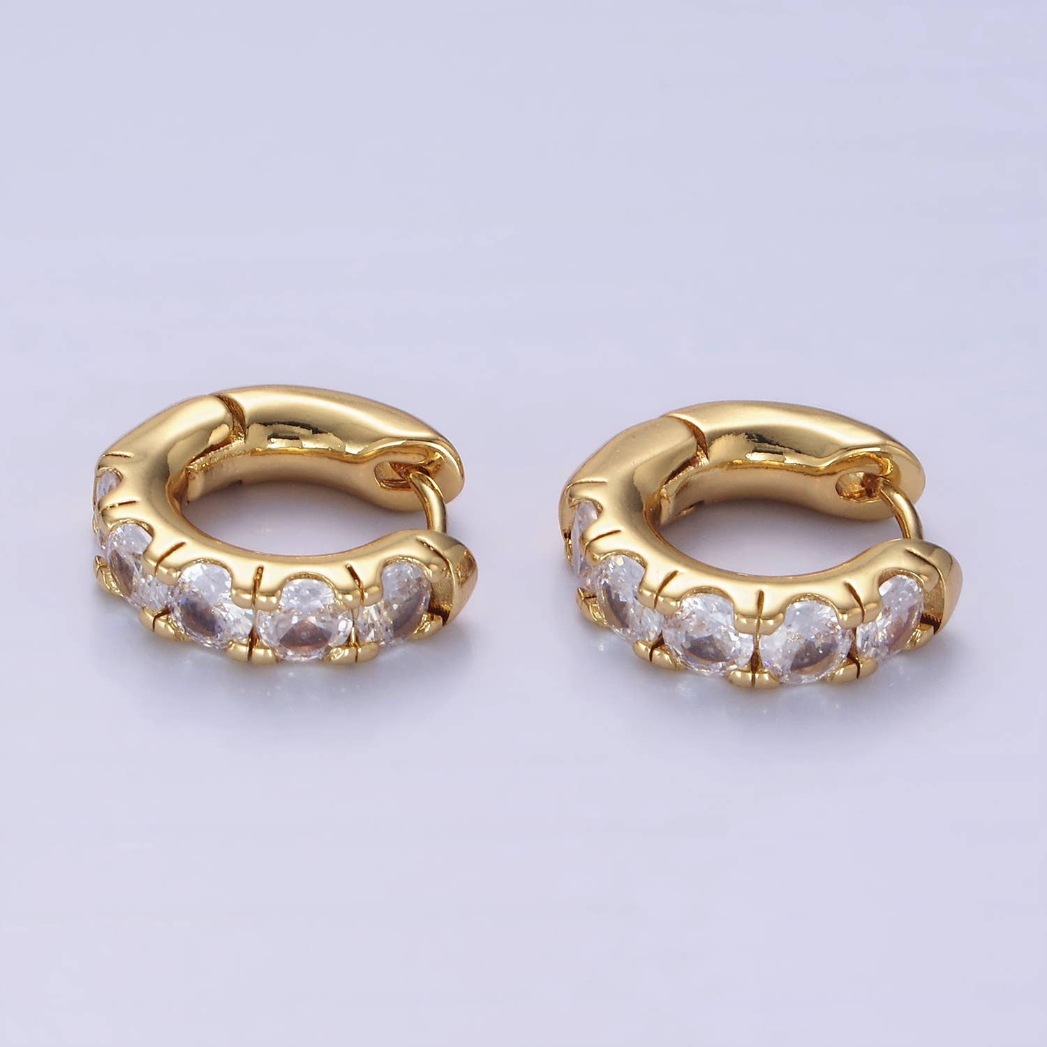 14K Gold Filled Clear CZ Rounded 17mm Huggie Earrings