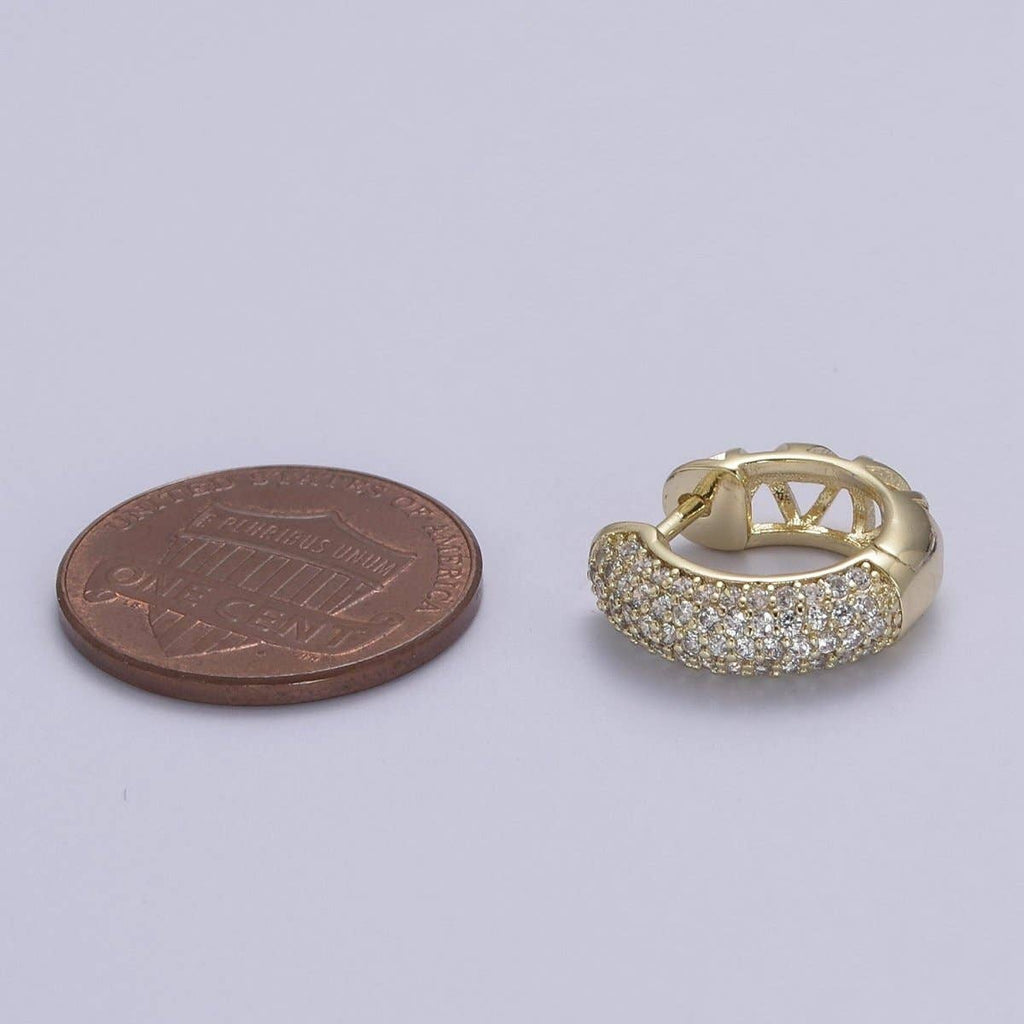 Thick CZ Huggies, Bold Diamond Earrings, 14K Gold Filled Huggie Chunky Pave Huggies V-157