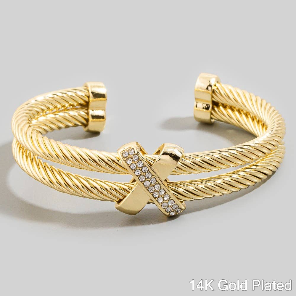 Gold Dipped Layered Two Tone Cz Rope Cuff Bracelet
