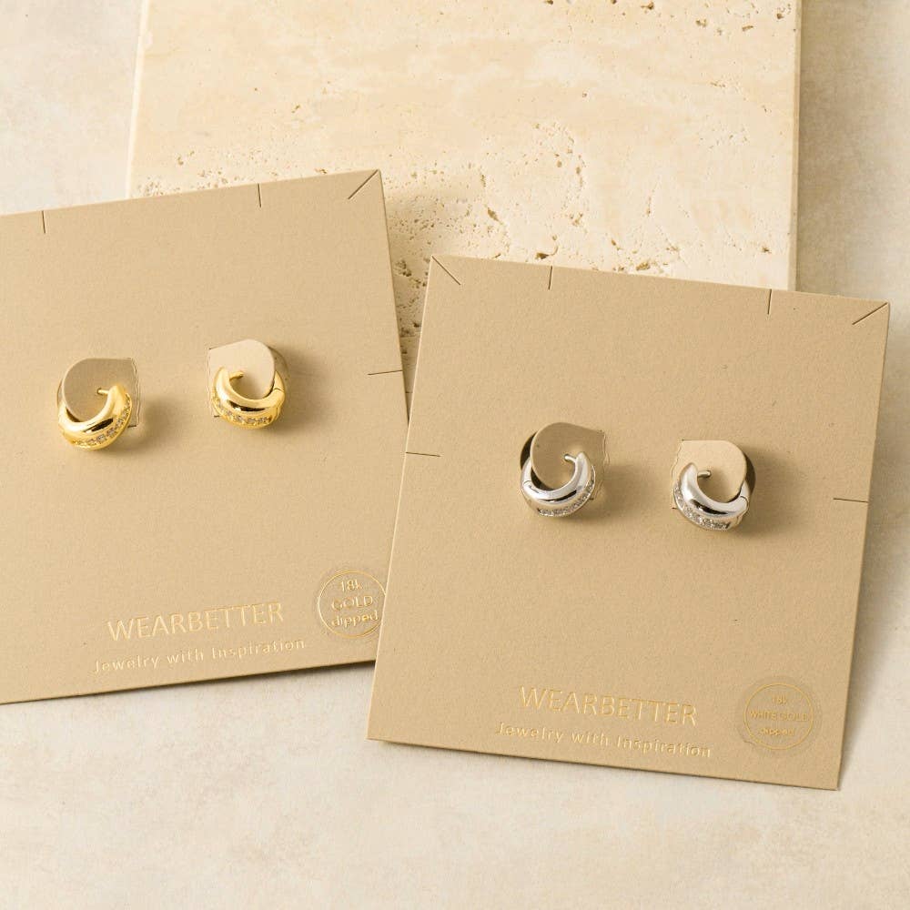 Gold Dipped Cz Pave Mini Hinge Hoop Earrings