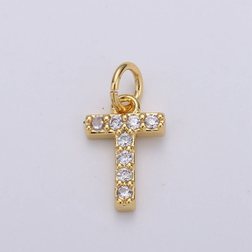14k Gold Filled Tiny CZ Initial, Letter Alphabet Micro Pave charms Dainty Gold Cubic Pendant Charm for Necklace Bracelet Earring Add on A-099 to A-111