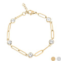 18K Gold PVD Station Stone Stone Paperclip Chain Bracelet