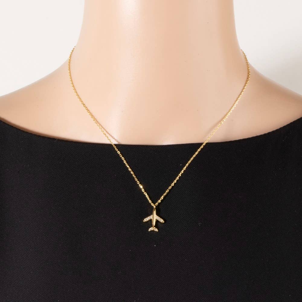 Gold Dipped Pave Airplane Pendant Necklace