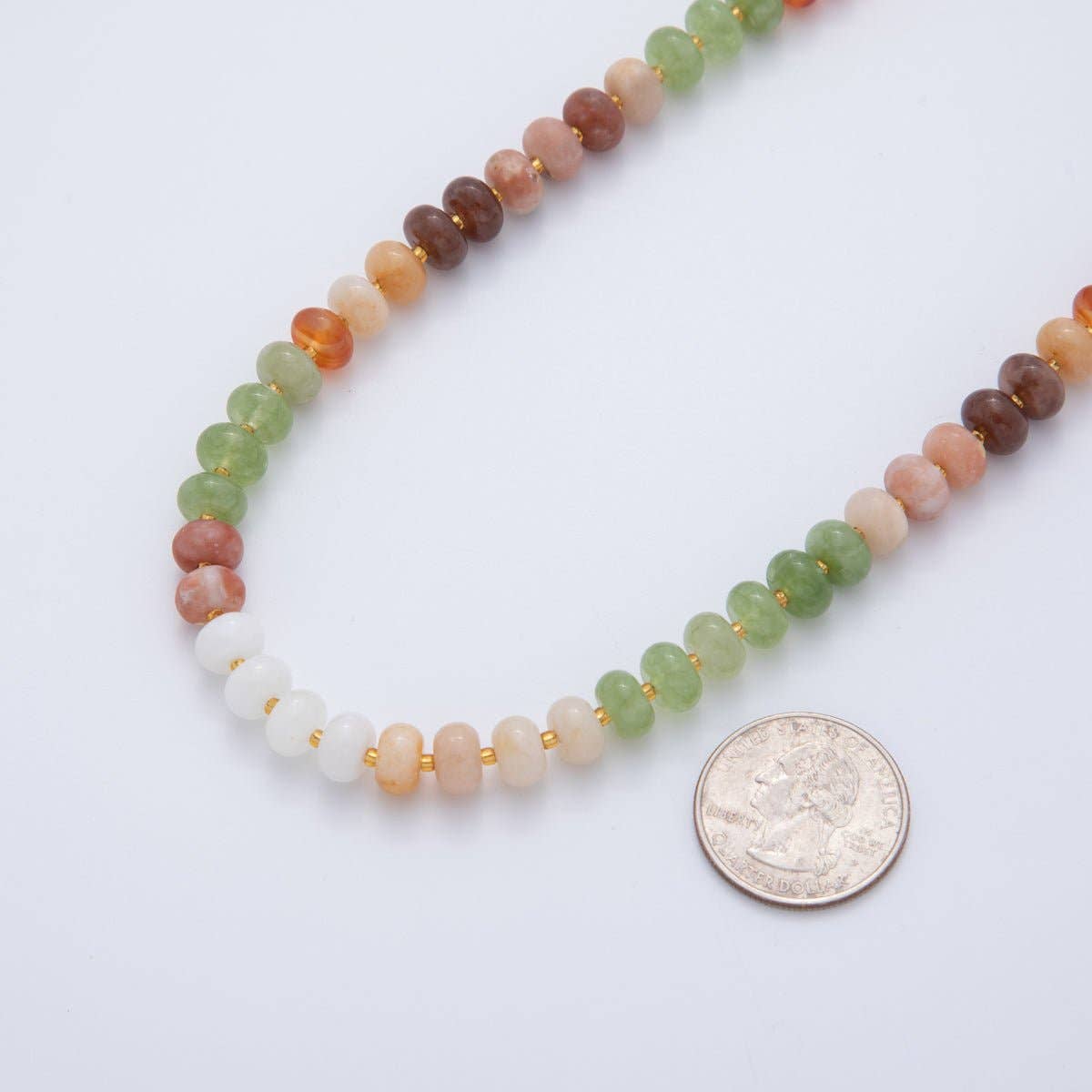 18K Gold Filled Splashed Earth & Sky Toned Color Colorful Gemstone Chain Rondelle Bead Necklace 17.3 Inch with Extender | WA3302 - WA3315