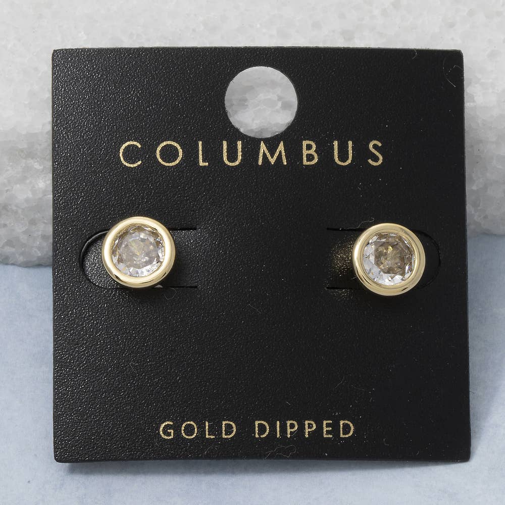 Gold Dipped Round Bezel Cz Stud Earrings