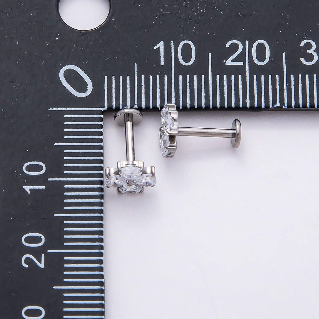Titanium 6.6mm Clear CZ Heart Clover Single Cartilage Piercing Flat Back Stud in Gold & Silver | Findings-00184 Findings-00185