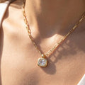 Gold Dipped Cz Emerald Cut Bezel Paperclip Necklace