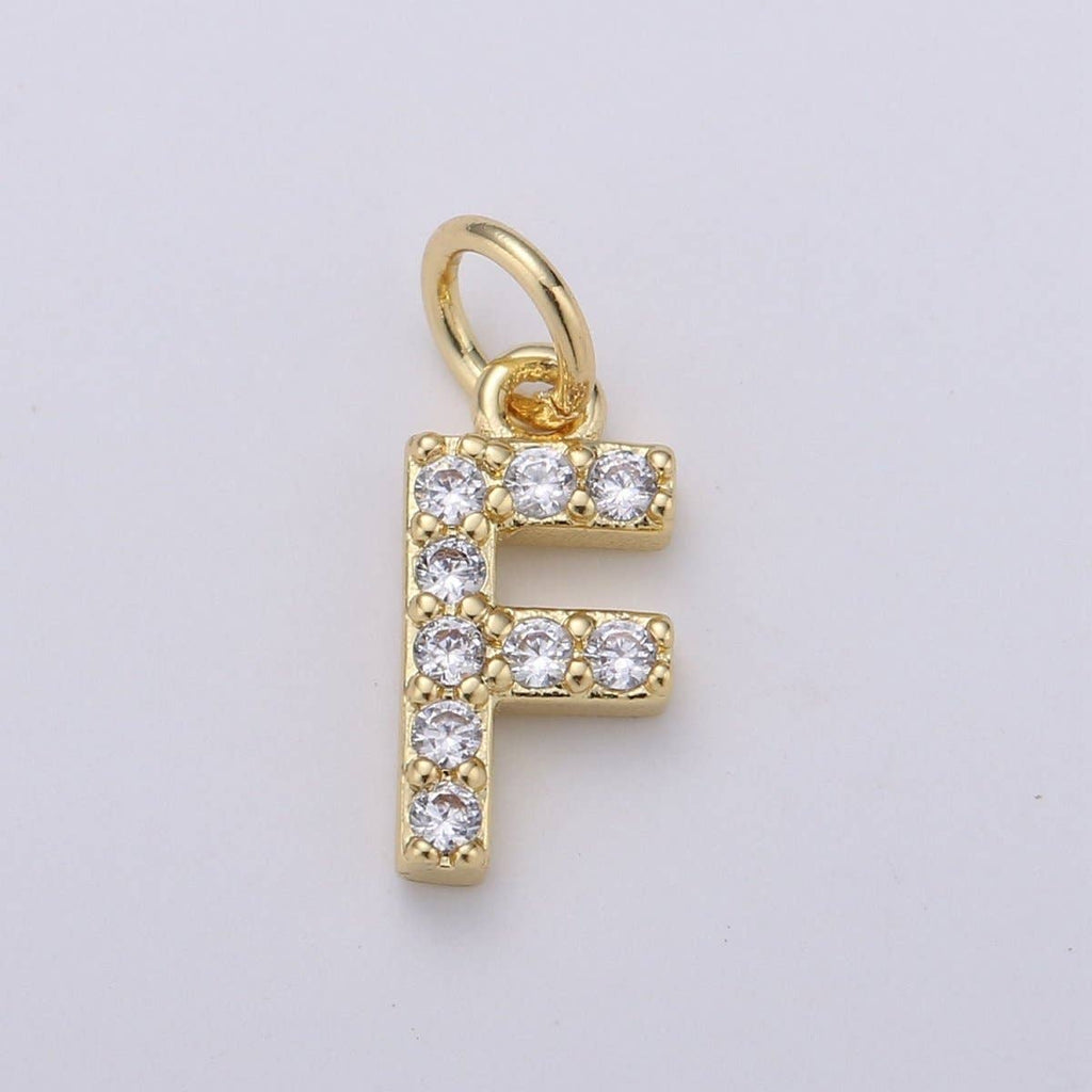14k Gold Filled Tiny CZ Initial, Letter Alphabet Micro Pave charms Dainty Gold Cubic Pendant Charm for Necklace Bracelet Earring Add on A-099 to A-111