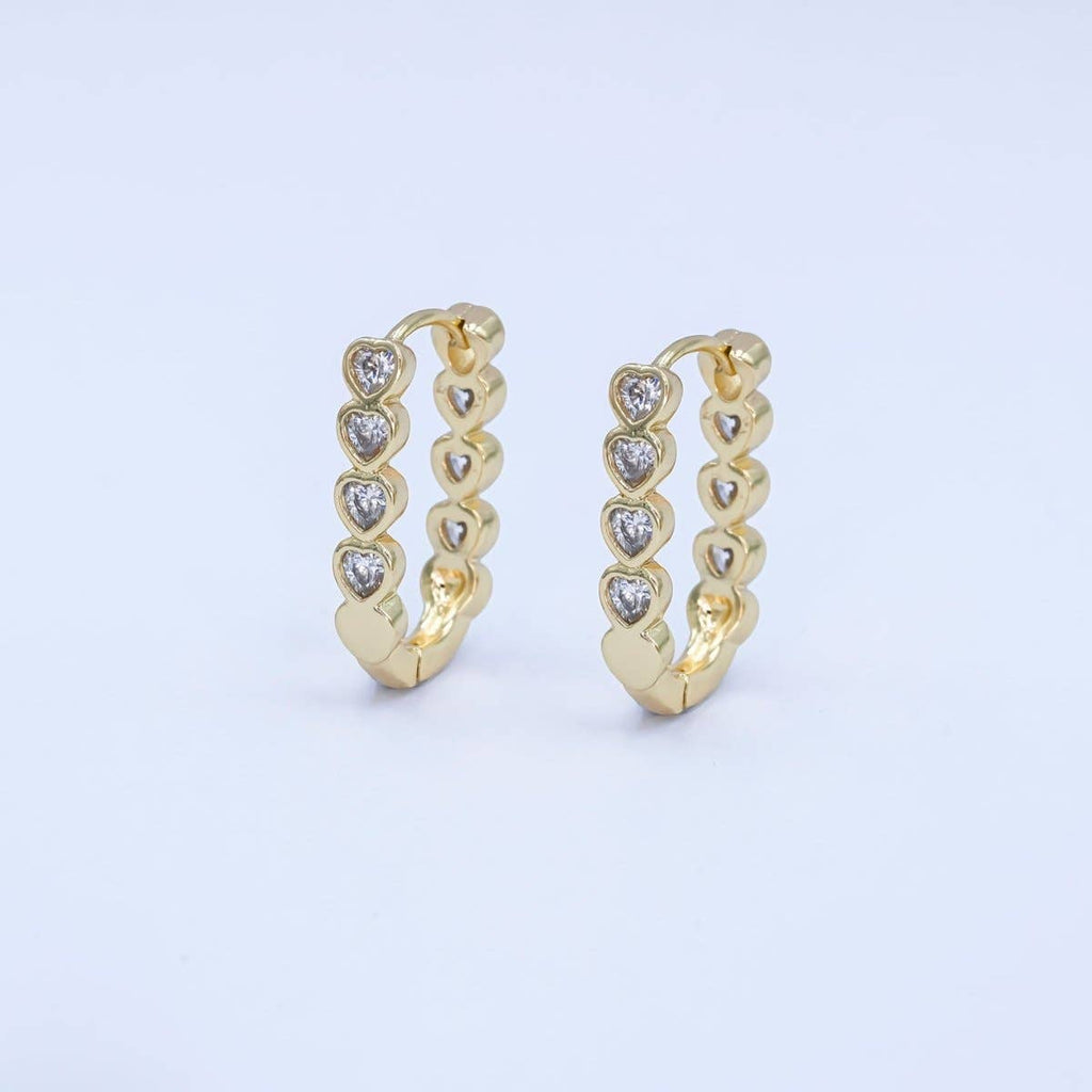 14K Gold Filled Heart CZ Bezel Oblong U-Shaped Hoop Earrings | AB991