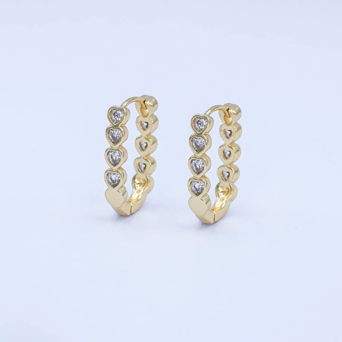 14K Gold Filled Heart CZ Bezel Oblong U-Shaped Hoop Earrings | AB991