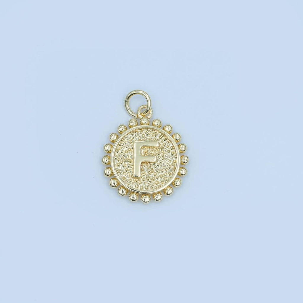 24K Gold Filled Initial Letter Geometric Dotted Round Charm | A292 - A304
