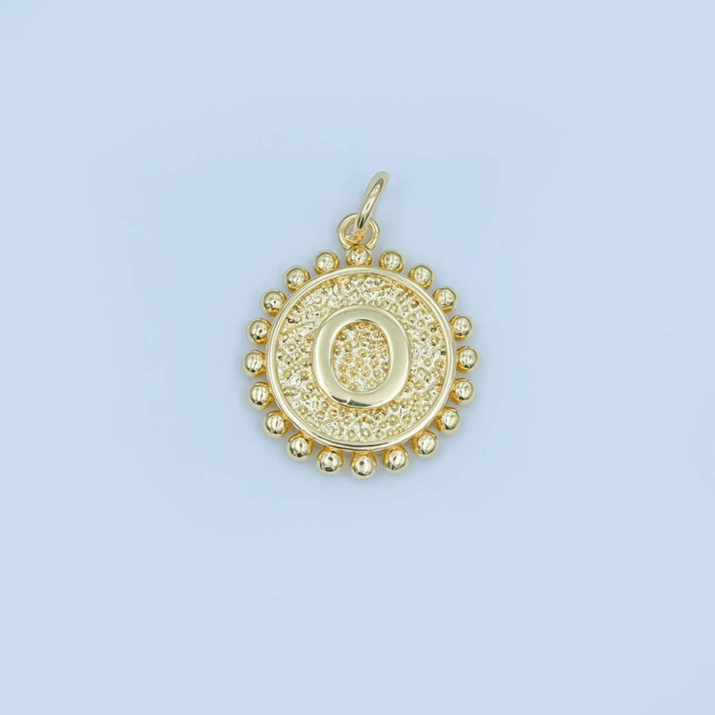 24K Gold Filled Initial Letter Geometric Dotted Round Charm | A292 - A304