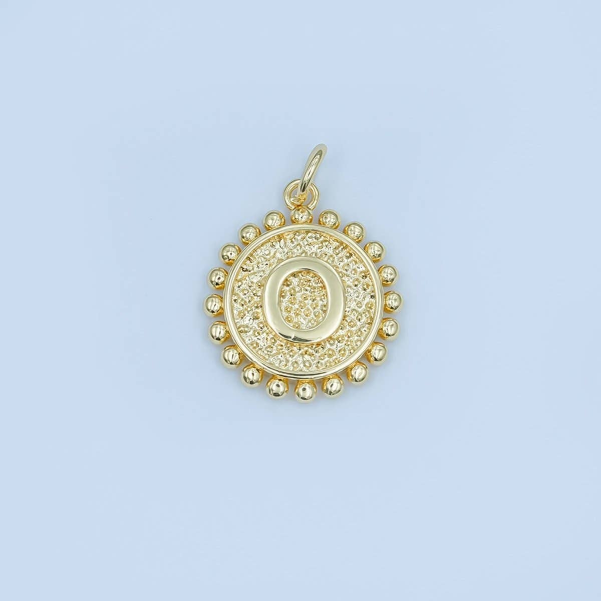 24K Gold Filled Initial Letter Geometric Dotted Round Charm | A292 - A304