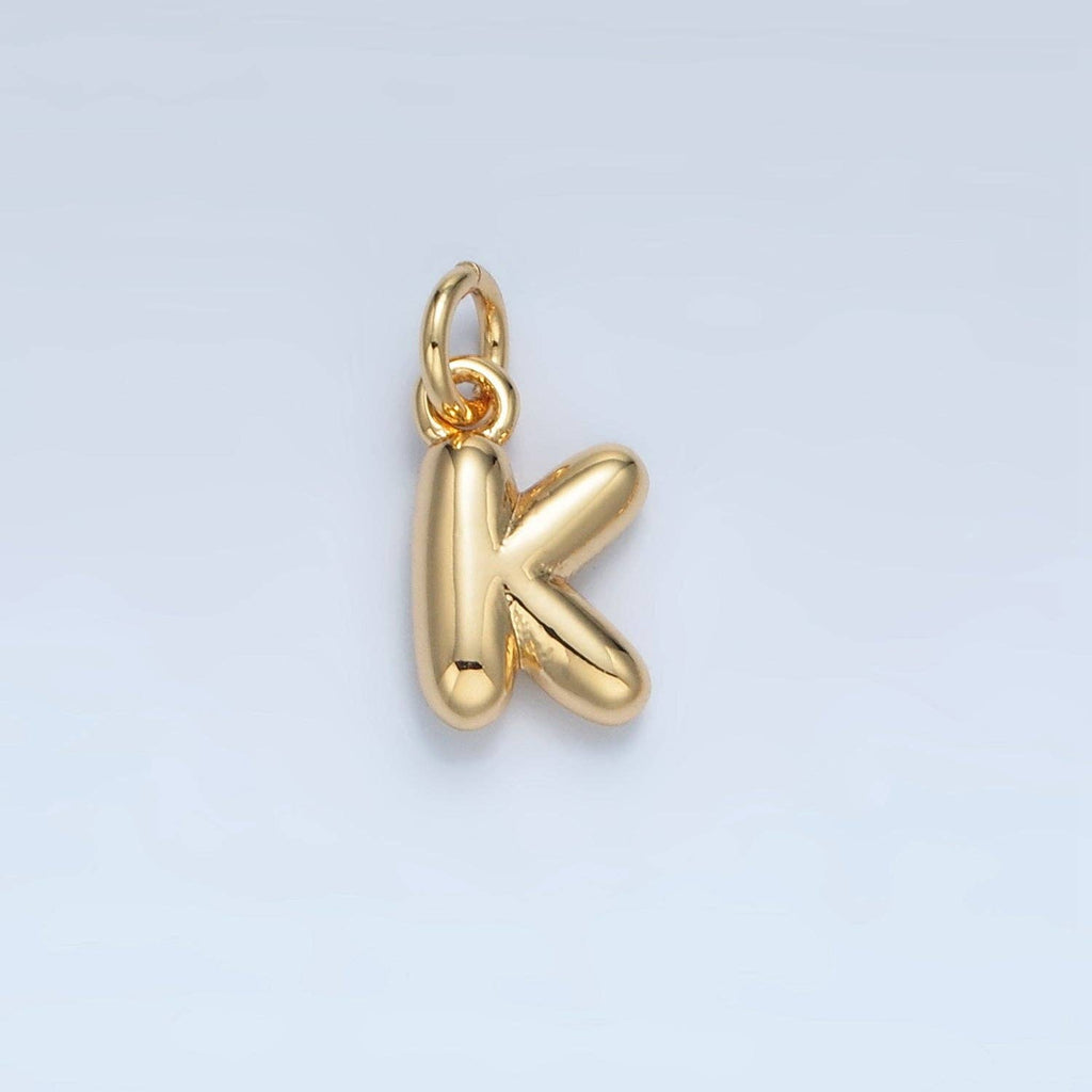 16K Gold Filled 10mm Initial Letter Chubby Balloon Mini Charm | A1591 - A1603