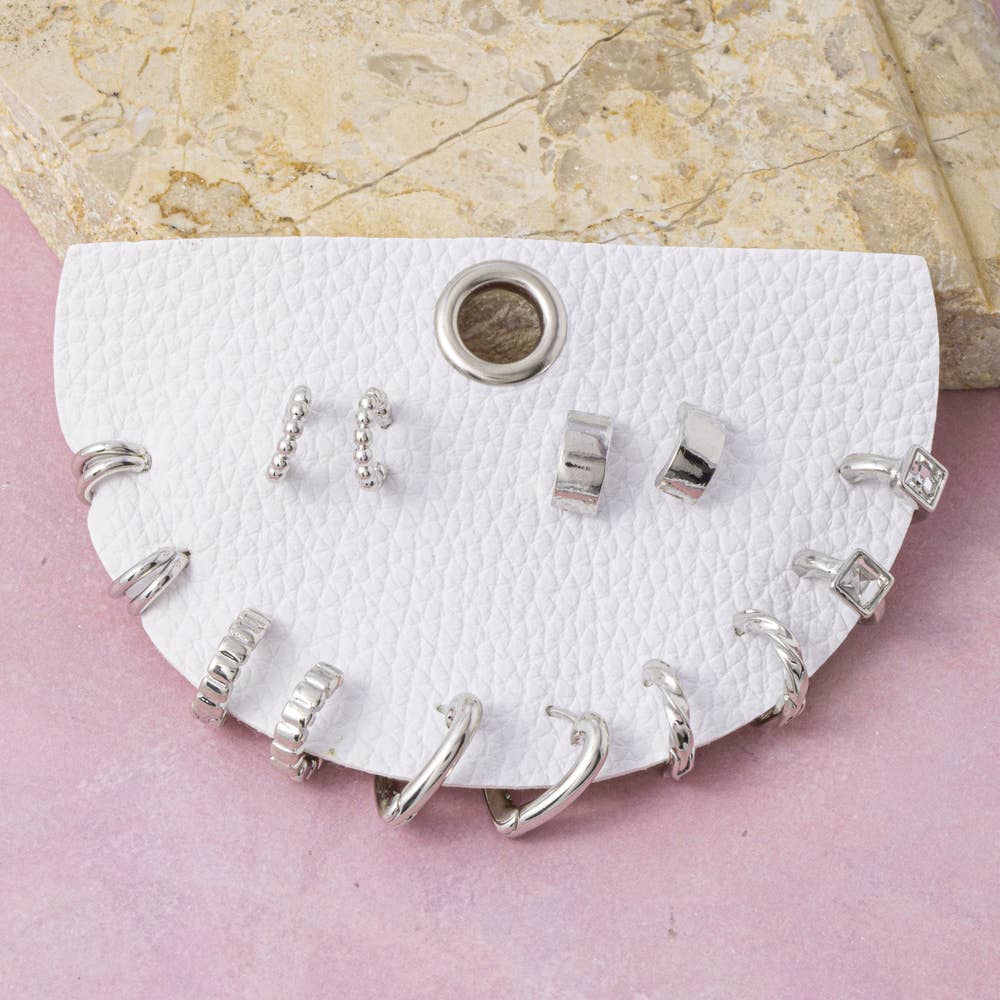 Cz And Heart Huggie Hoop 8 Pair Earring Set