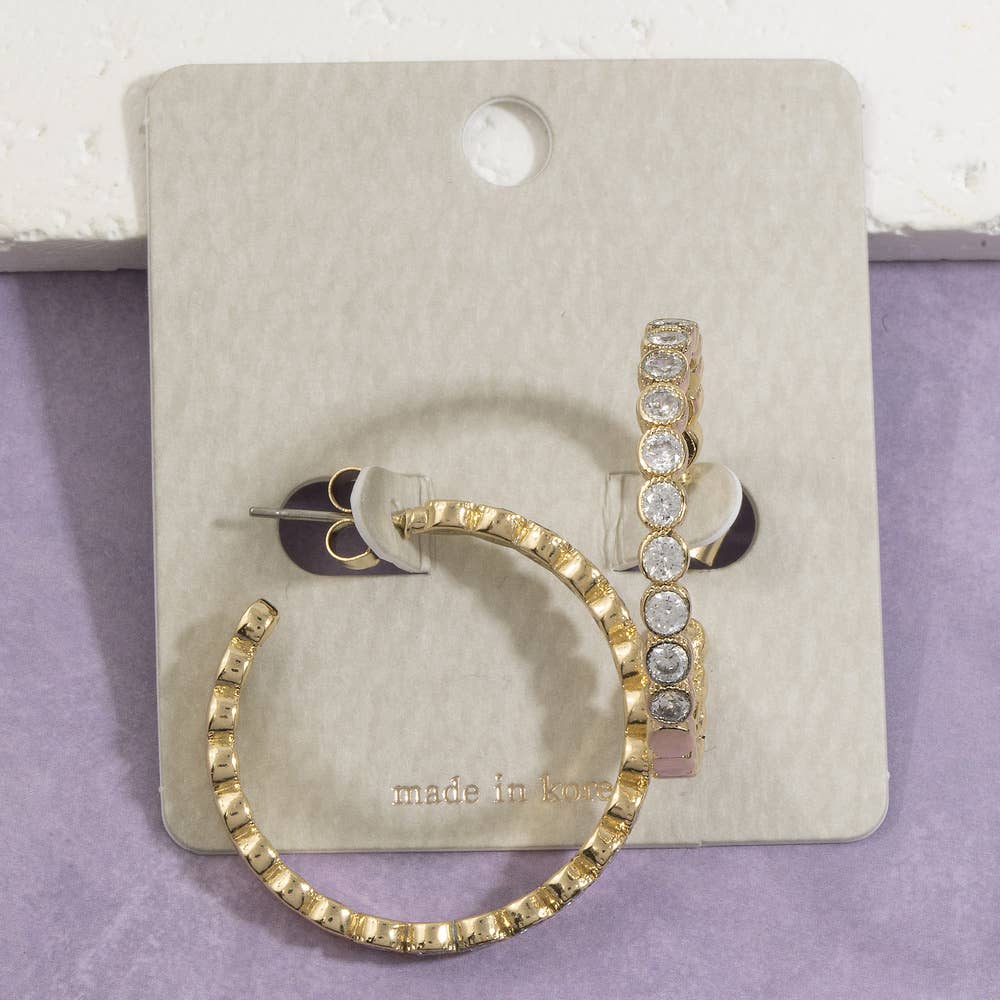 Bezel Set Cz Hoop Earrings