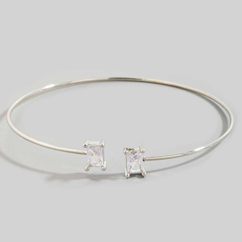 Rectangle Cz Stone Dainty Open Cuff Bracelet