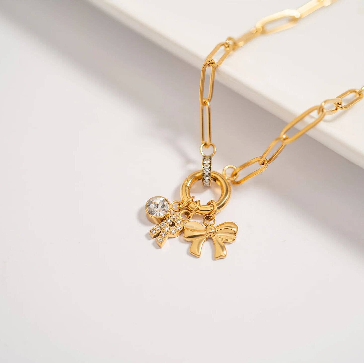 Gold Pavé Set CZ Initial Letter Charms