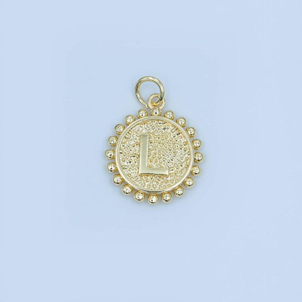24K Gold Filled Initial Letter Geometric Dotted Round Charm | A292 - A304