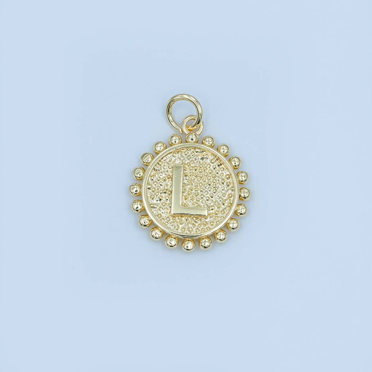 24K Gold Filled Initial Letter Geometric Dotted Round Charm | A292 - A304