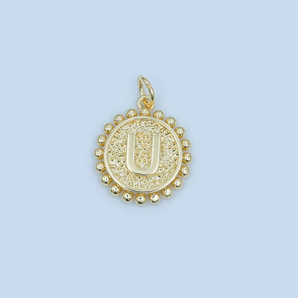 24K Gold Filled Initial Letter Geometric Dotted Round Charm | A292 - A304
