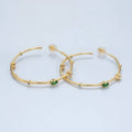 24K Gold Filled 40mm Clear Green Baguette CZ C-Shaped Hoop Earrings | Q300