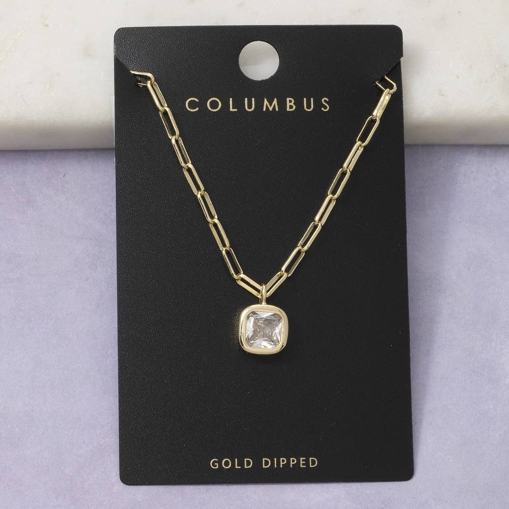 Gold Dipped Cz Cushion Cut Bezel Paperclip Necklace