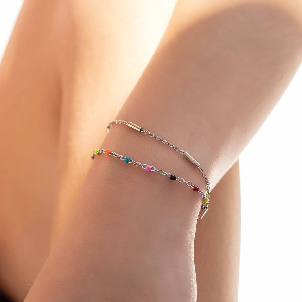 18K Gold PVD Stainless Steel Satellite Bar Chain Bracelet