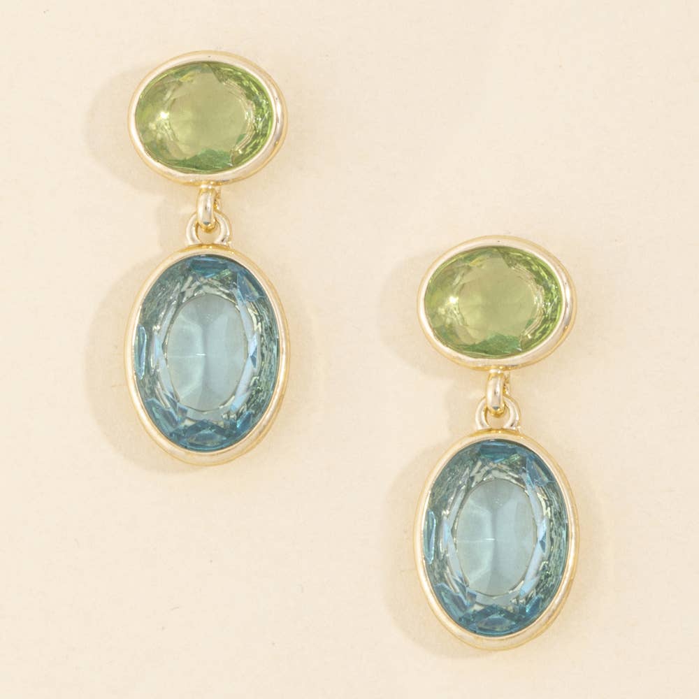 Faceted Double Oval Bezel Drop Earrings