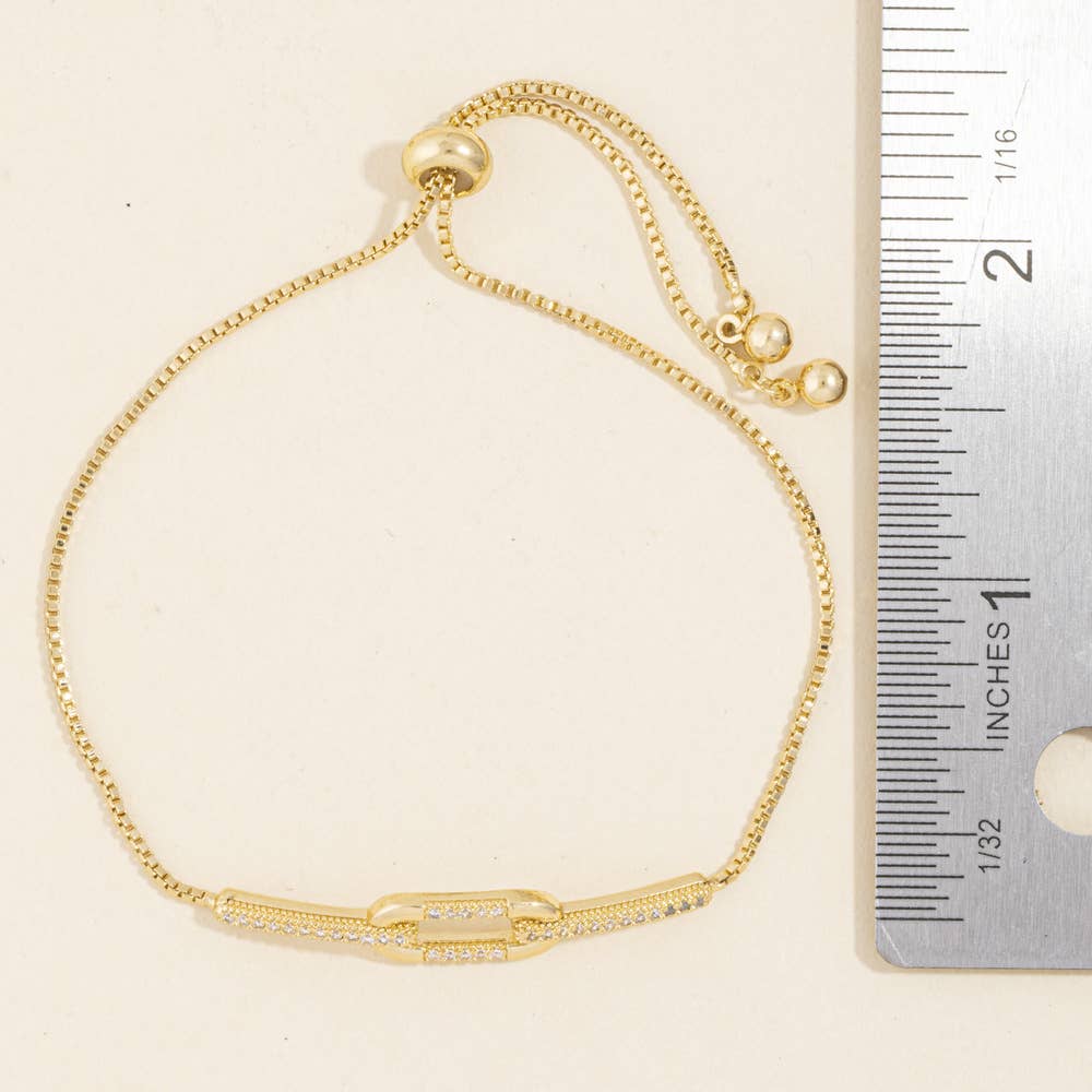 Interlocked Pave Link Box Chain Bolo Bracelet