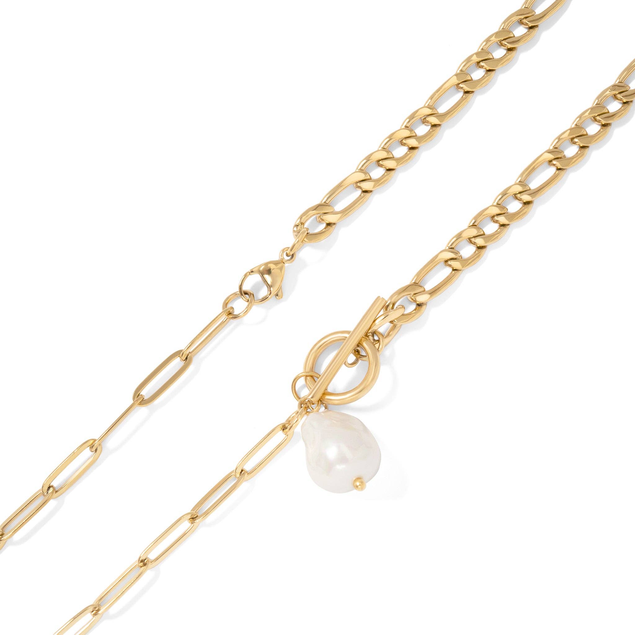 18K Gold PVD Toggle Clasp Freshwater Pearl Charm Necklace
