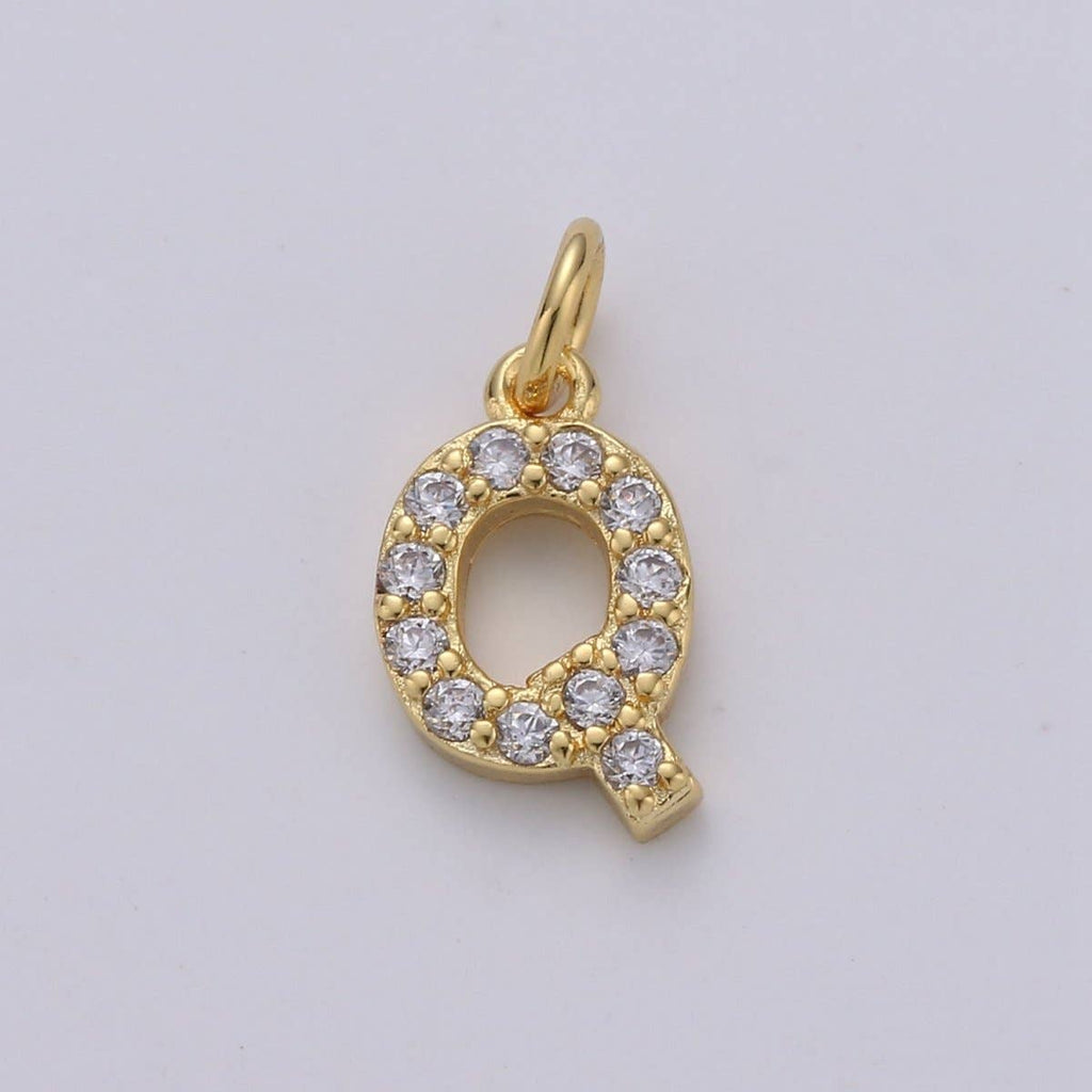 14k Gold Filled Tiny CZ Initial, Letter Alphabet Micro Pave charms Dainty Gold Cubic Pendant Charm for Necklace Bracelet Earring Add on A-099 to A-111