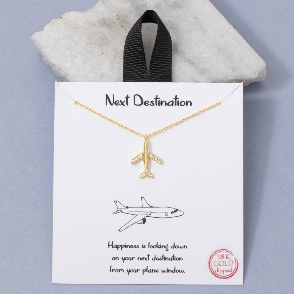 Gold Dipped Pave Airplane Pendant Necklace