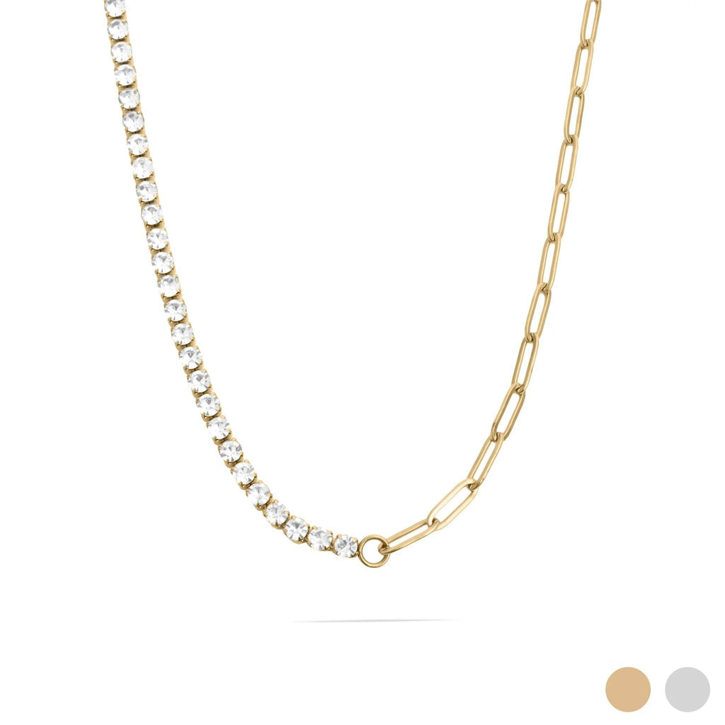 Paperclip Tennis Chain Split Necklace