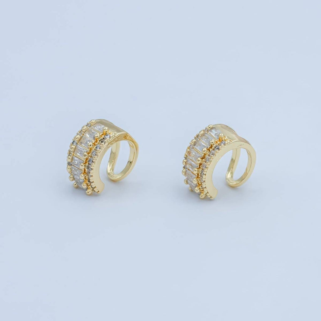 24K Gold Filled Clear Baguette Micro Paved CZ Ear Cuff Earring | AI174