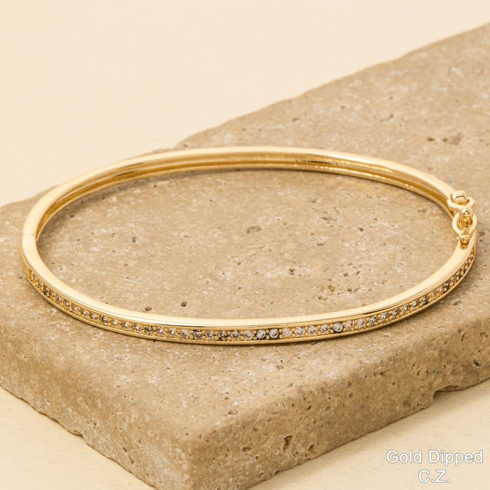 Gold Dipped Cz Pave Hinge Bangle Bracelet